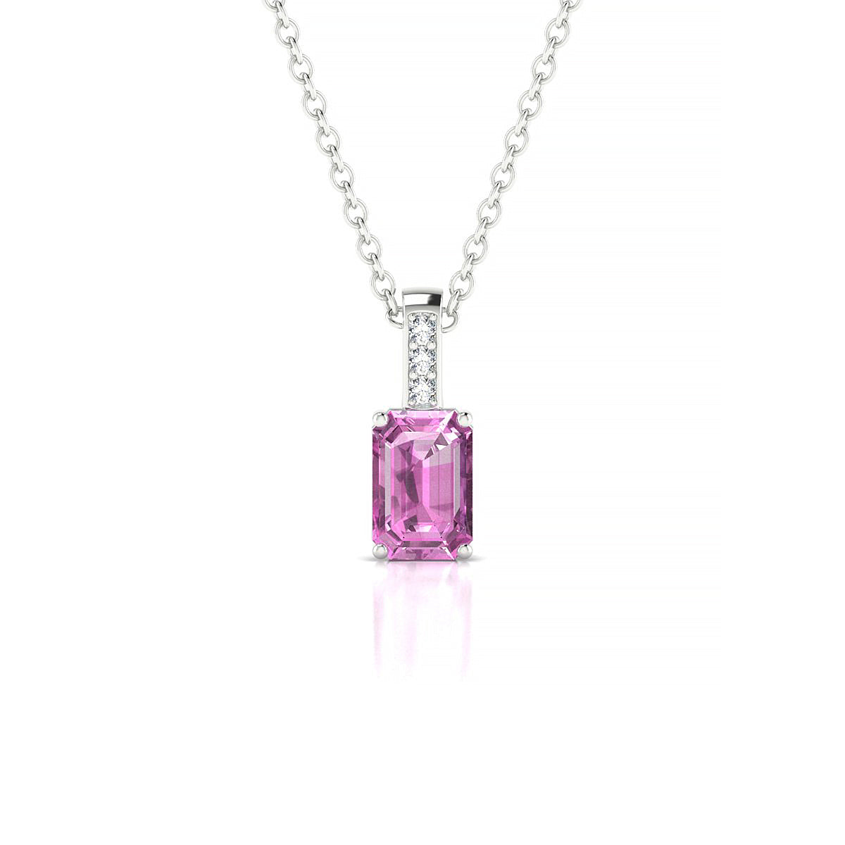 Exquisite | 18k White Gold 6 x 4 mm Emerald Pink Sapphire Pendant