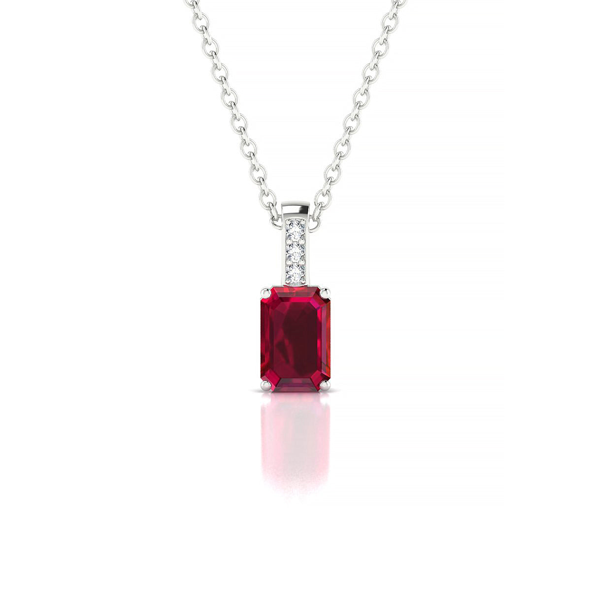 Exquisite | 18k White Gold 6 x 4 mm Emerald Ruby Pendant