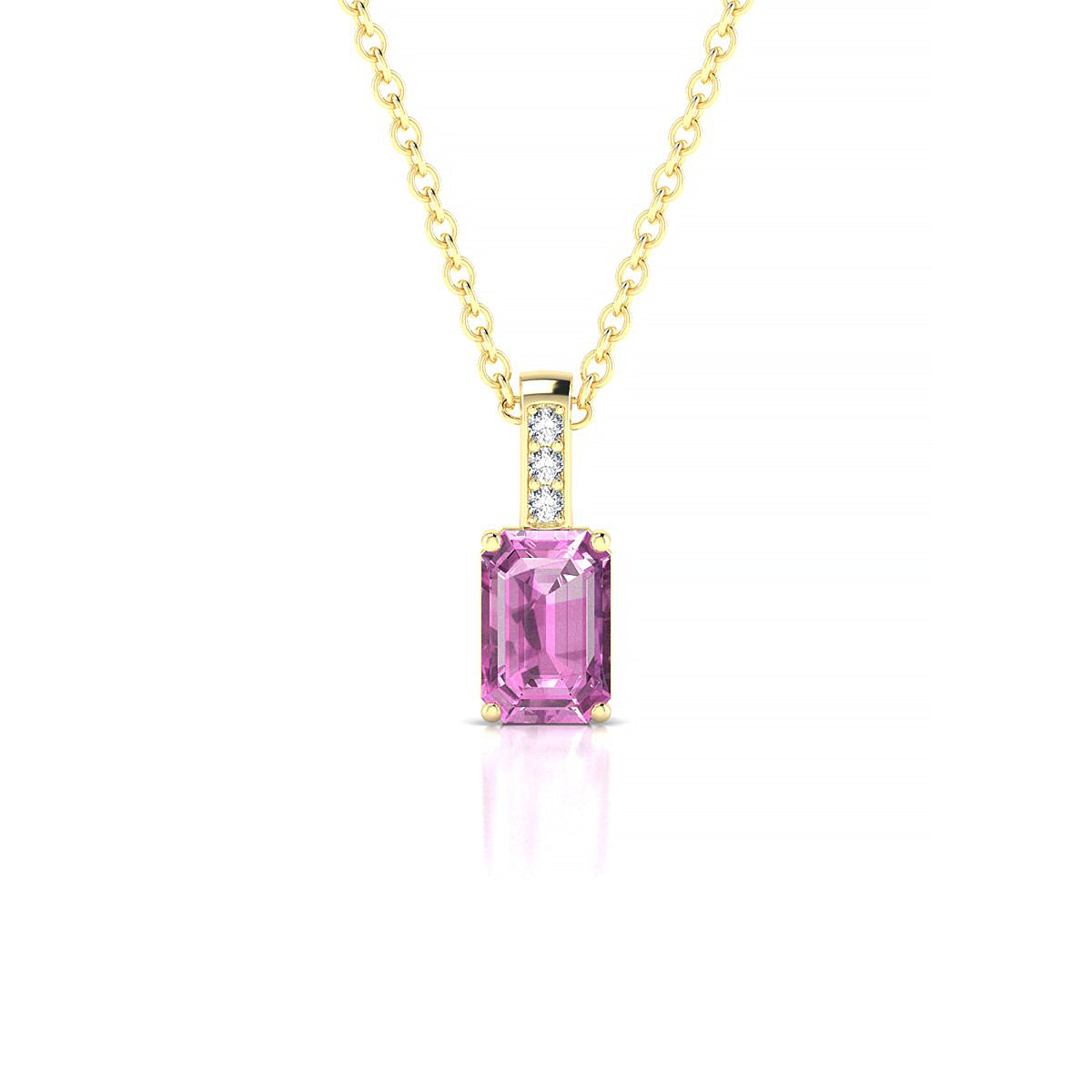 Exquisite | 18k Yellow Gold 6 x 4 mm Emerald Pink Sapphire Pendant