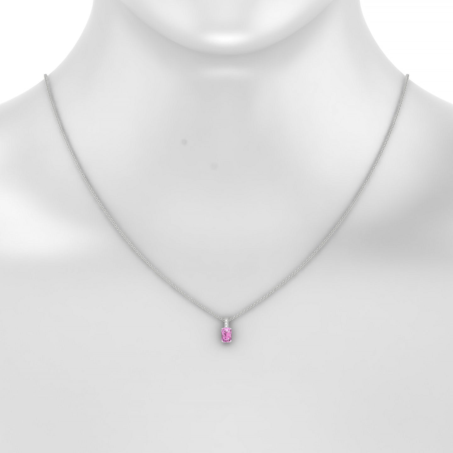 Exquisite | 18k White Gold 6 x 4 mm Emerald Pink Sapphire Pendant