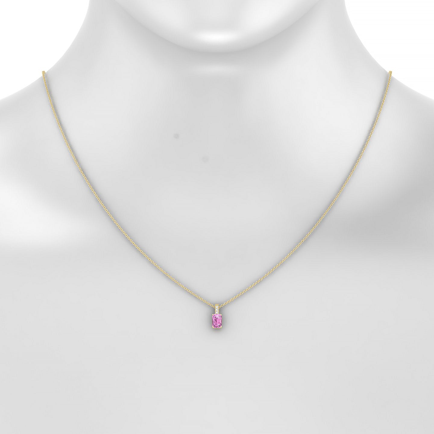Exquisite | 18k Yellow Gold 6 x 4 mm Emerald Pink Sapphire Pendant