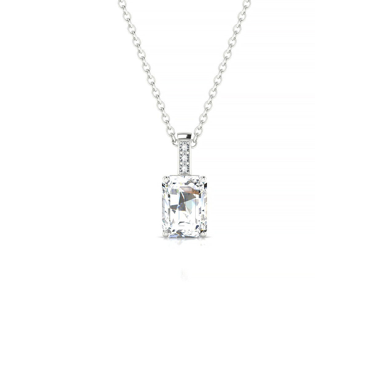 Exquisite | 18k White Gold 7 x 5 mm Emerald Diamond Pendant