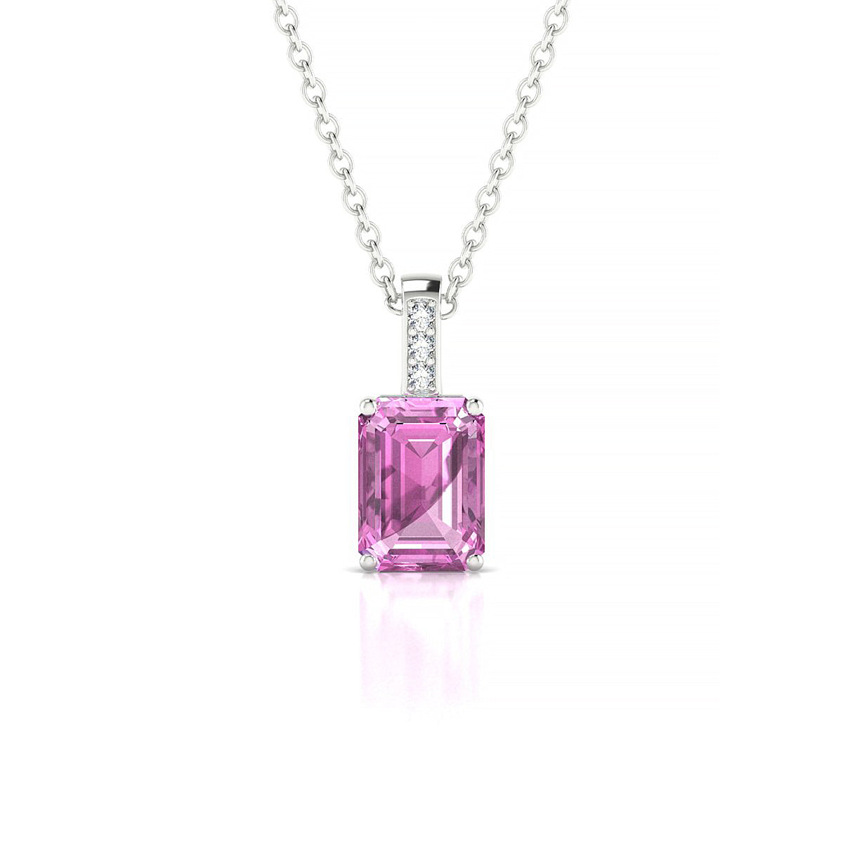 Exquisite | 18k White Gold 7 x 5 mm Emerald Pink Sapphire Pendant
