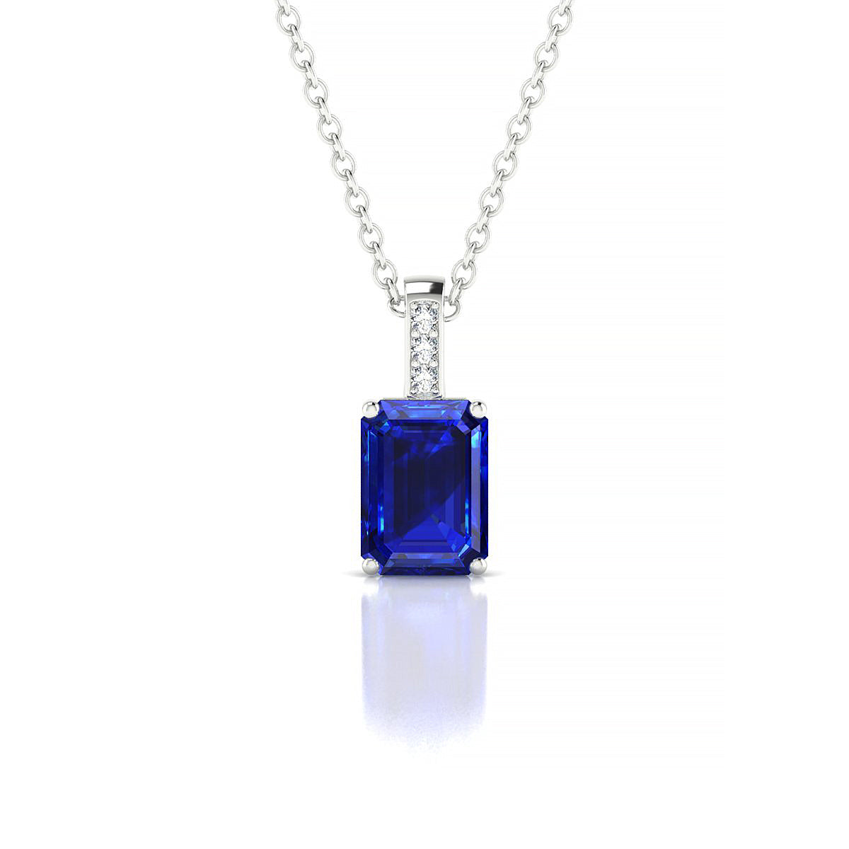 Exquisite | 18k White Gold 7 x 5 mm Emerald Sapphire Pendant