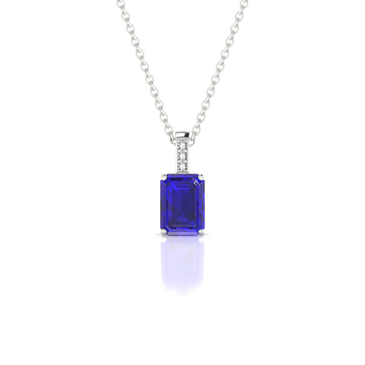 Exquisite | 18k White Gold 7 x 5 mm Emerald Tanzanite Pendant