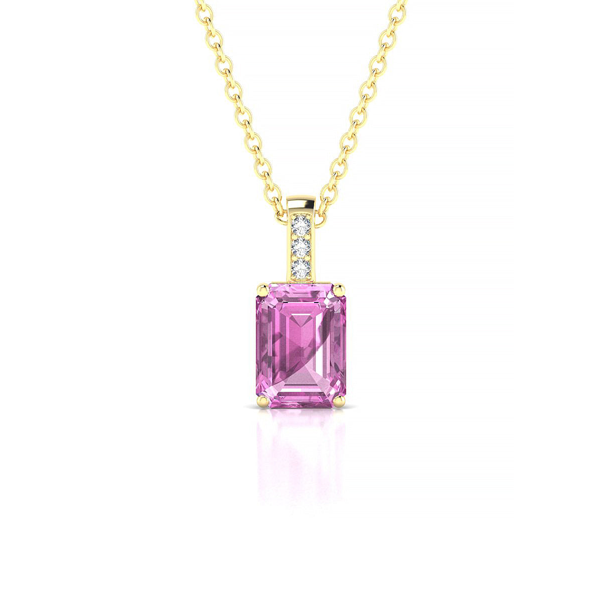 Exquisite | 18k Yellow Gold 7 x 5 mm Emerald Pink Sapphire Pendant