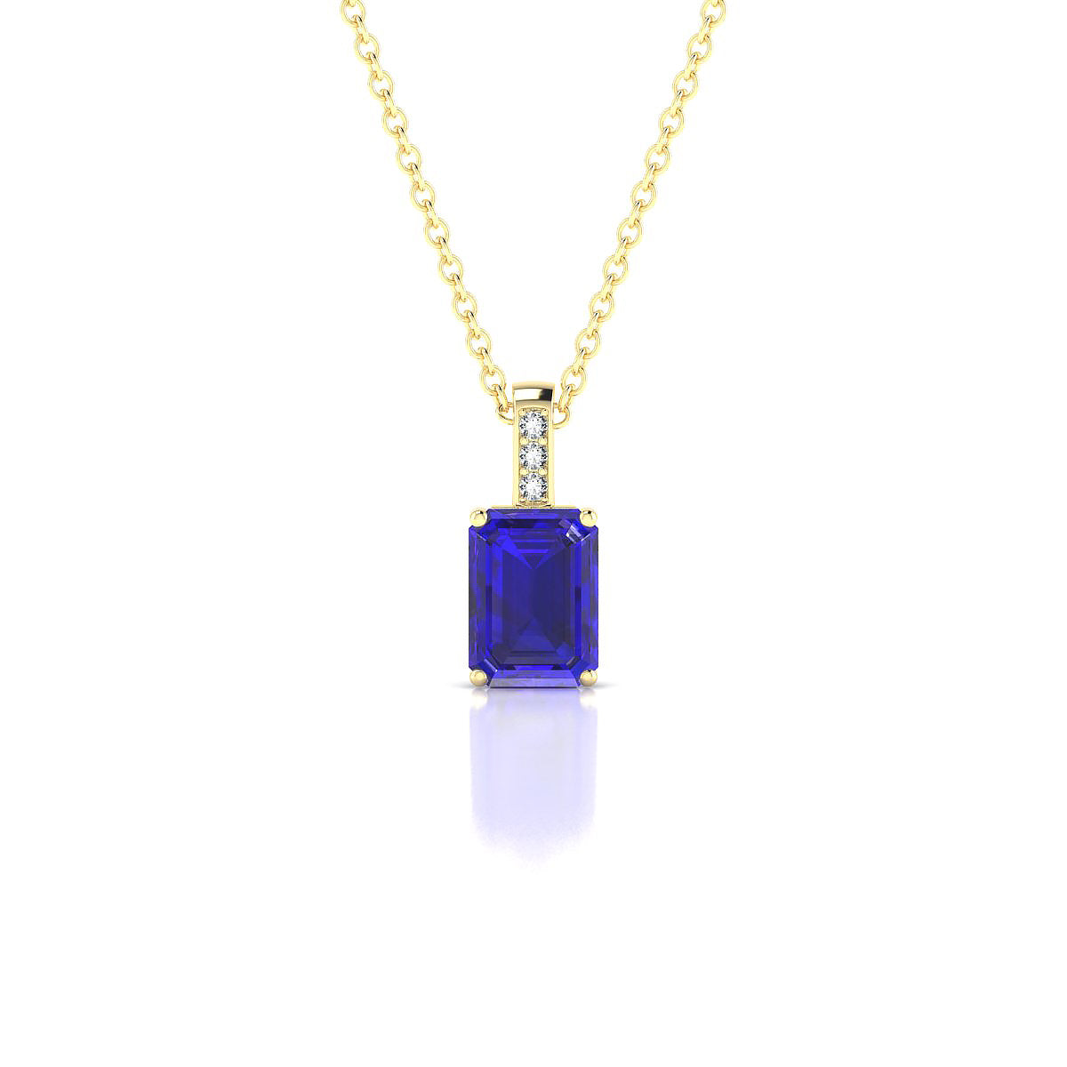 Exquisite | 18k Yellow Gold 7 x 5 mm Emerald Tanzanite Pendant