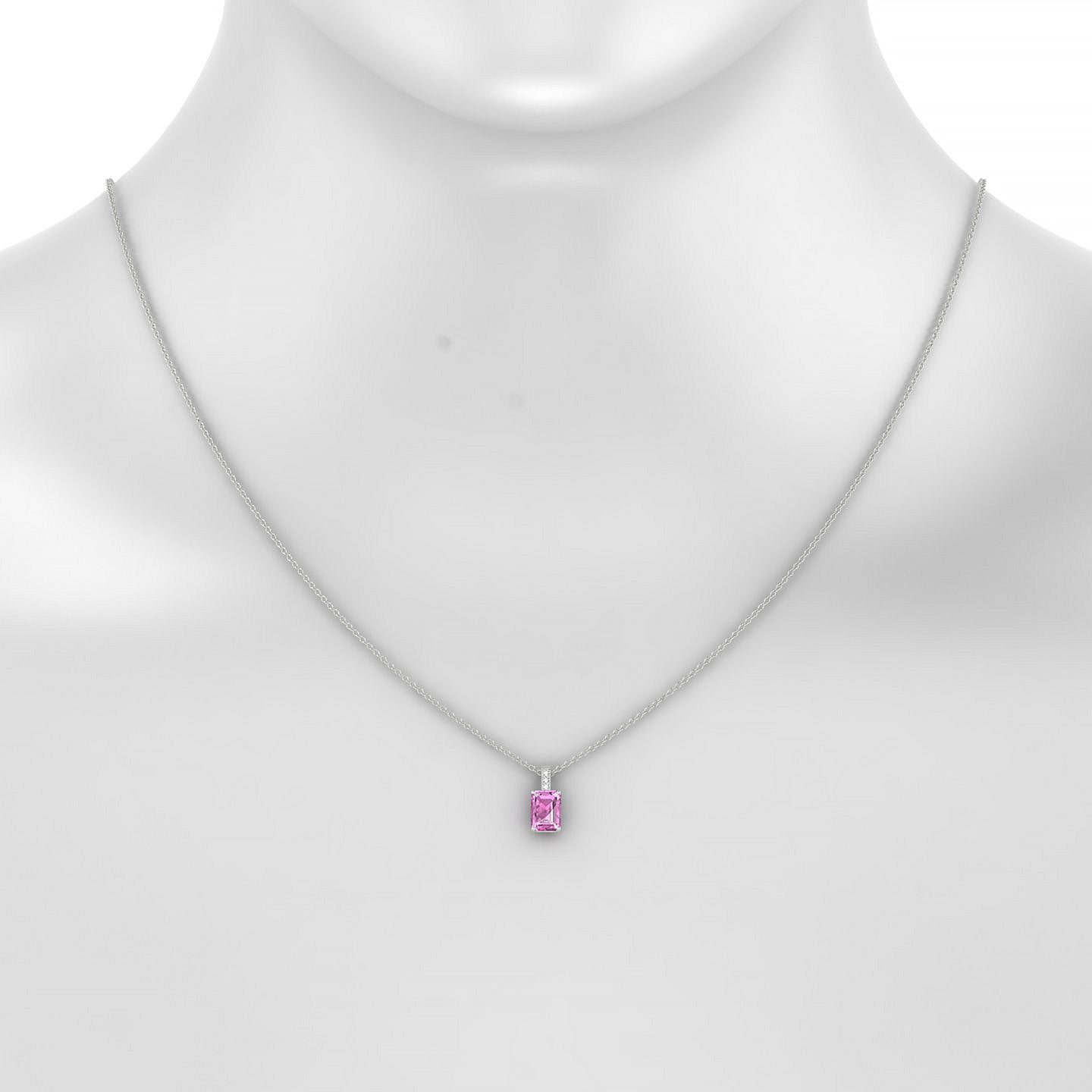 Exquisite | 18k White Gold 7 x 5 mm Emerald Pink Sapphire Pendant