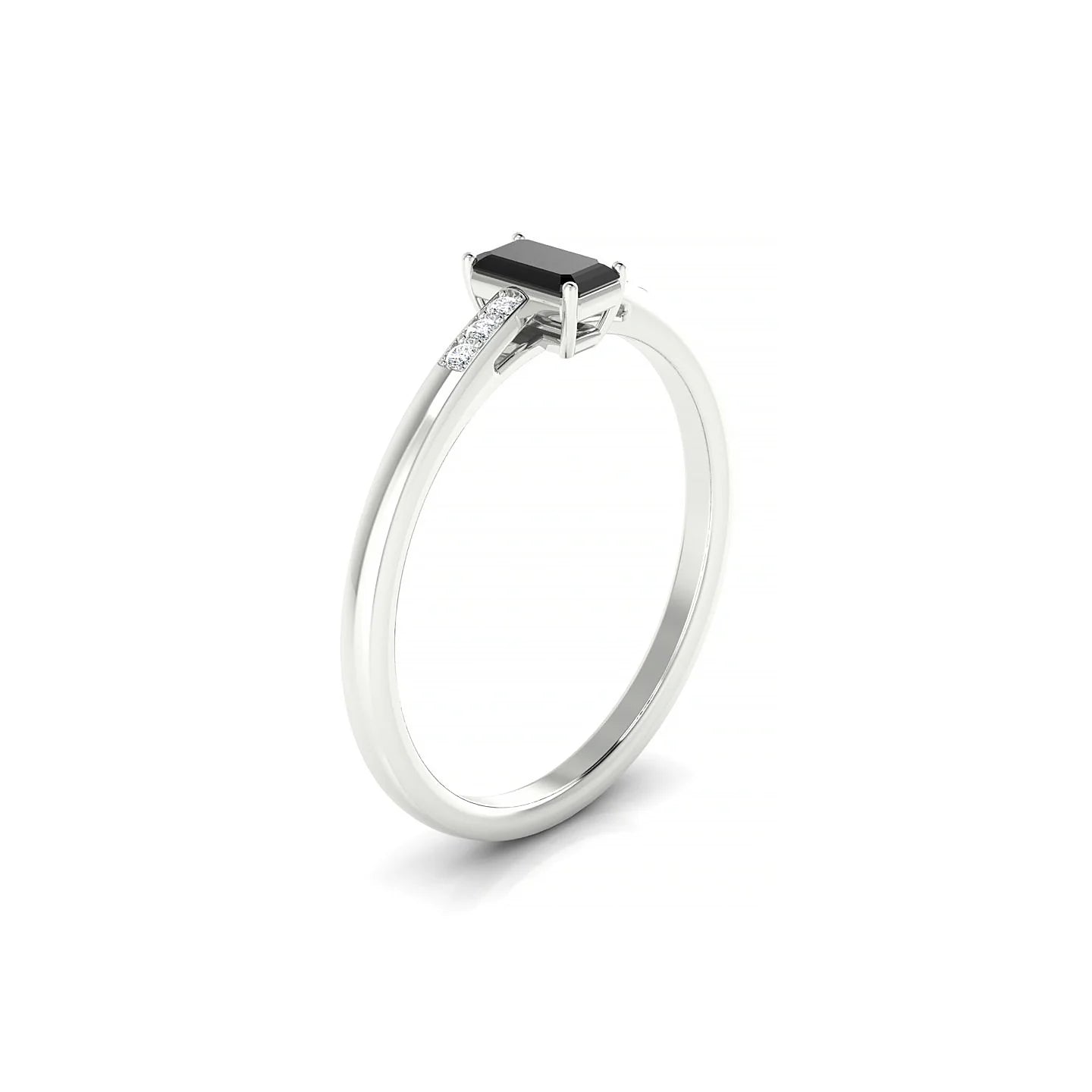 Exquisite | 18k White Gold 5 x 3 mm Emerald Black Diamond Ring