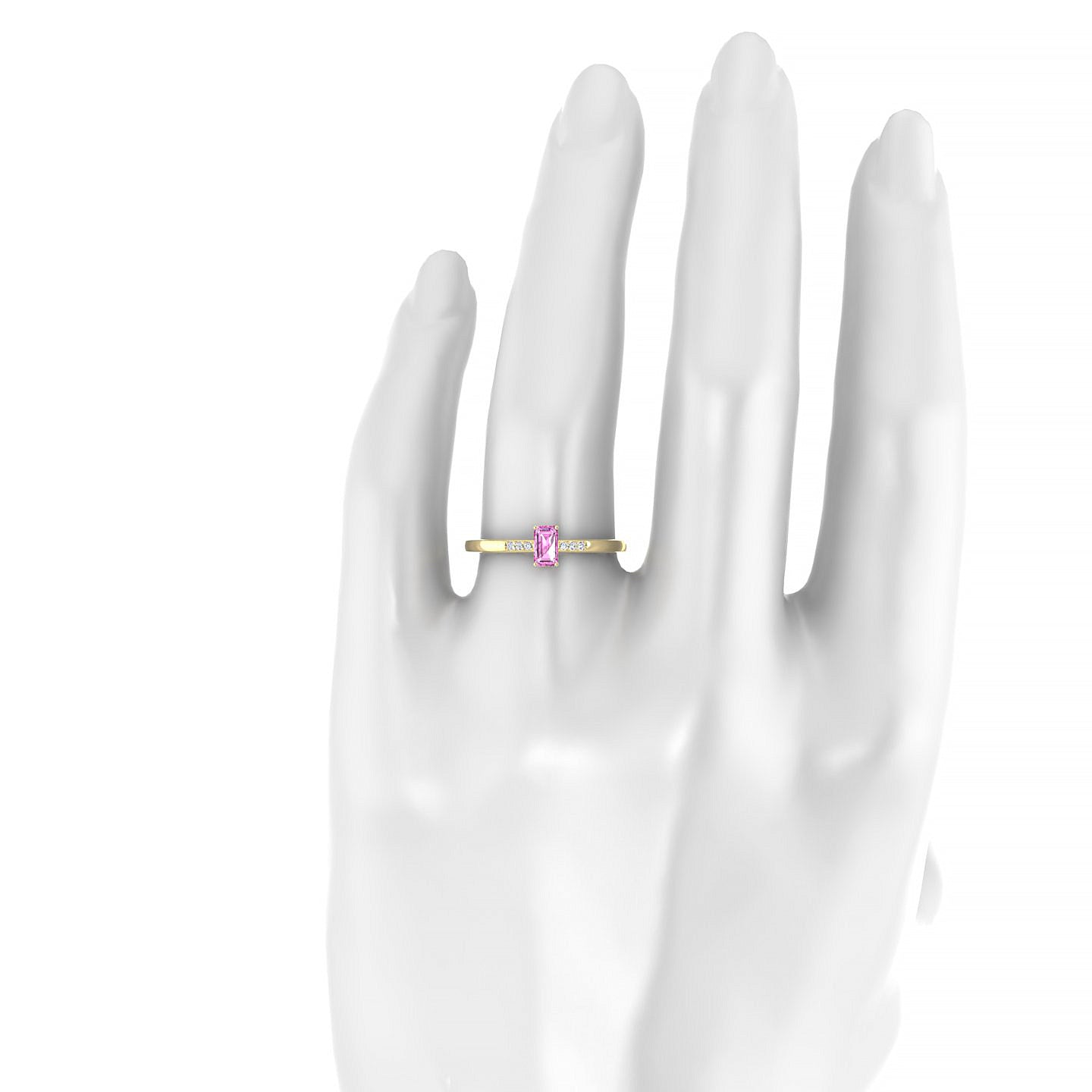 Exquisite | 18k Yellow Gold 5 x 3 mm Emerald Pink Sapphire Ring