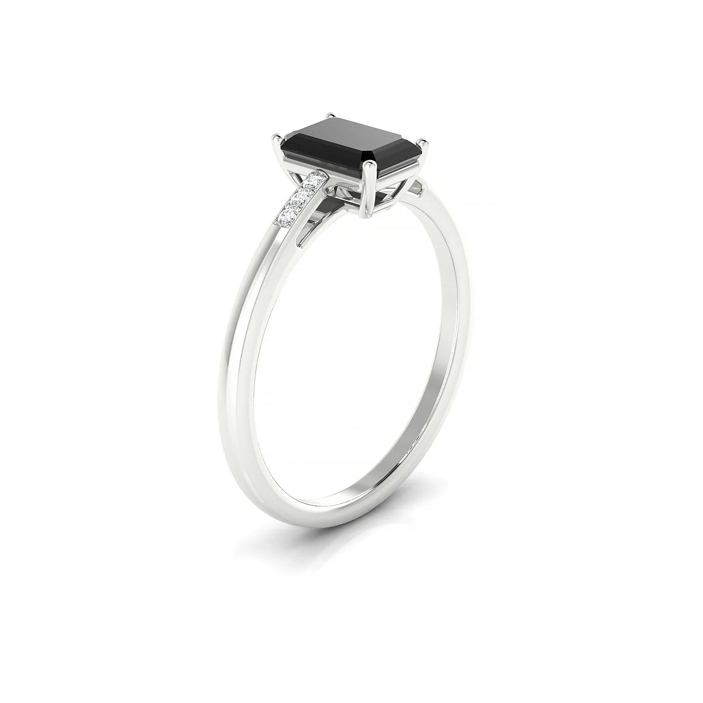 Exquisite | 18k White Gold 7 x 5 mm Emerald Black Diamond Ring