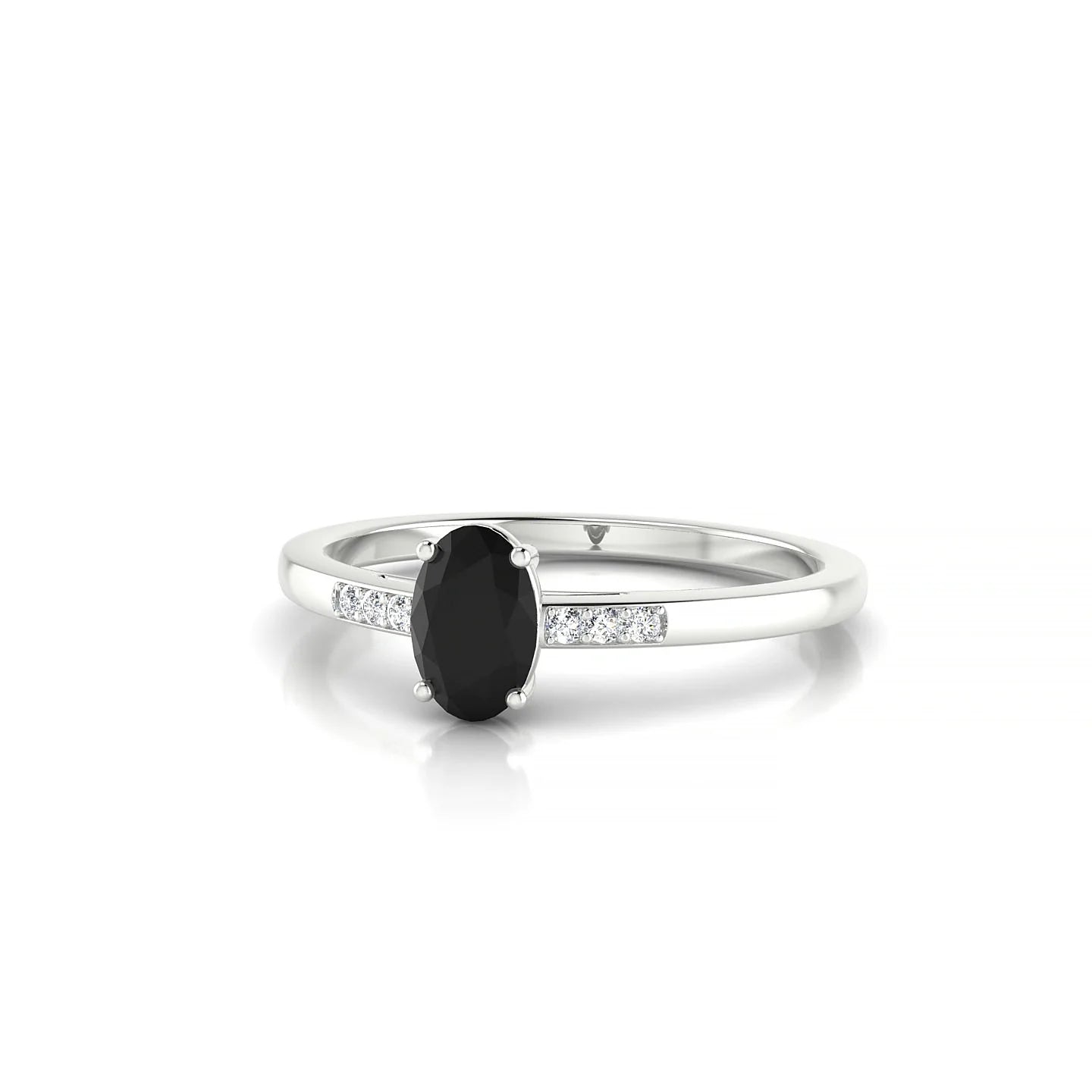 Exquisite | 18k White Gold 6 x 4 mm Oval Black Diamond Ring