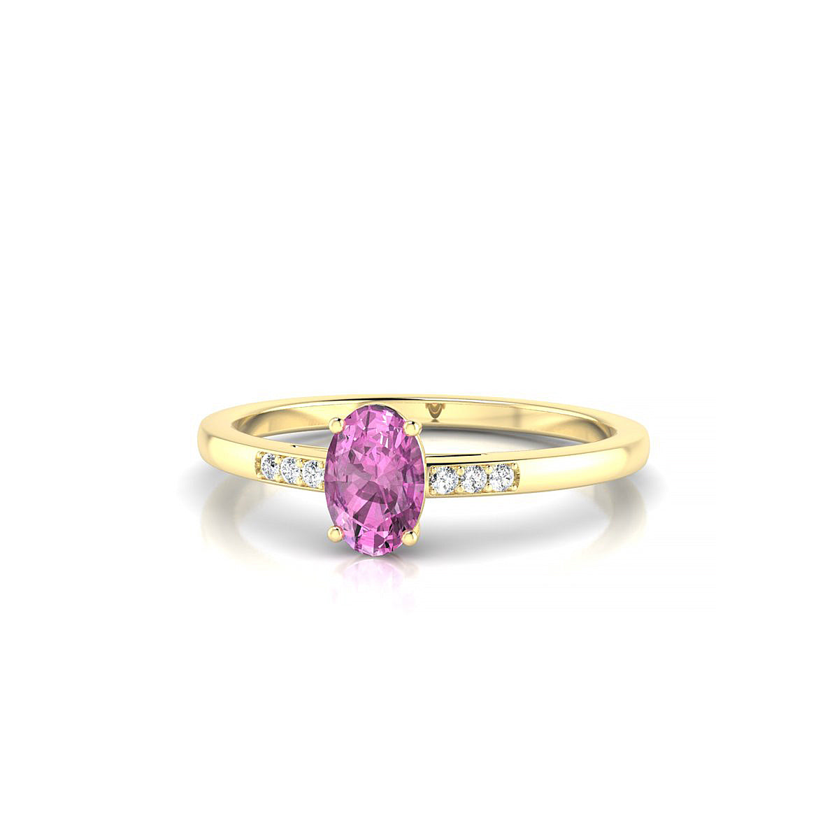 Exquisite | 18k Yellow Gold 6 x 4 mm Oval Pink Sapphire Ring