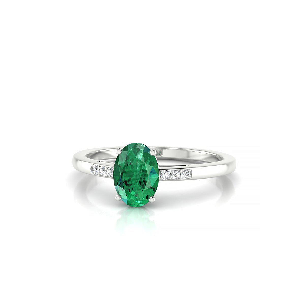 Exquisite | 18k White Gold 7 x 5 mm Oval Emerald Ring