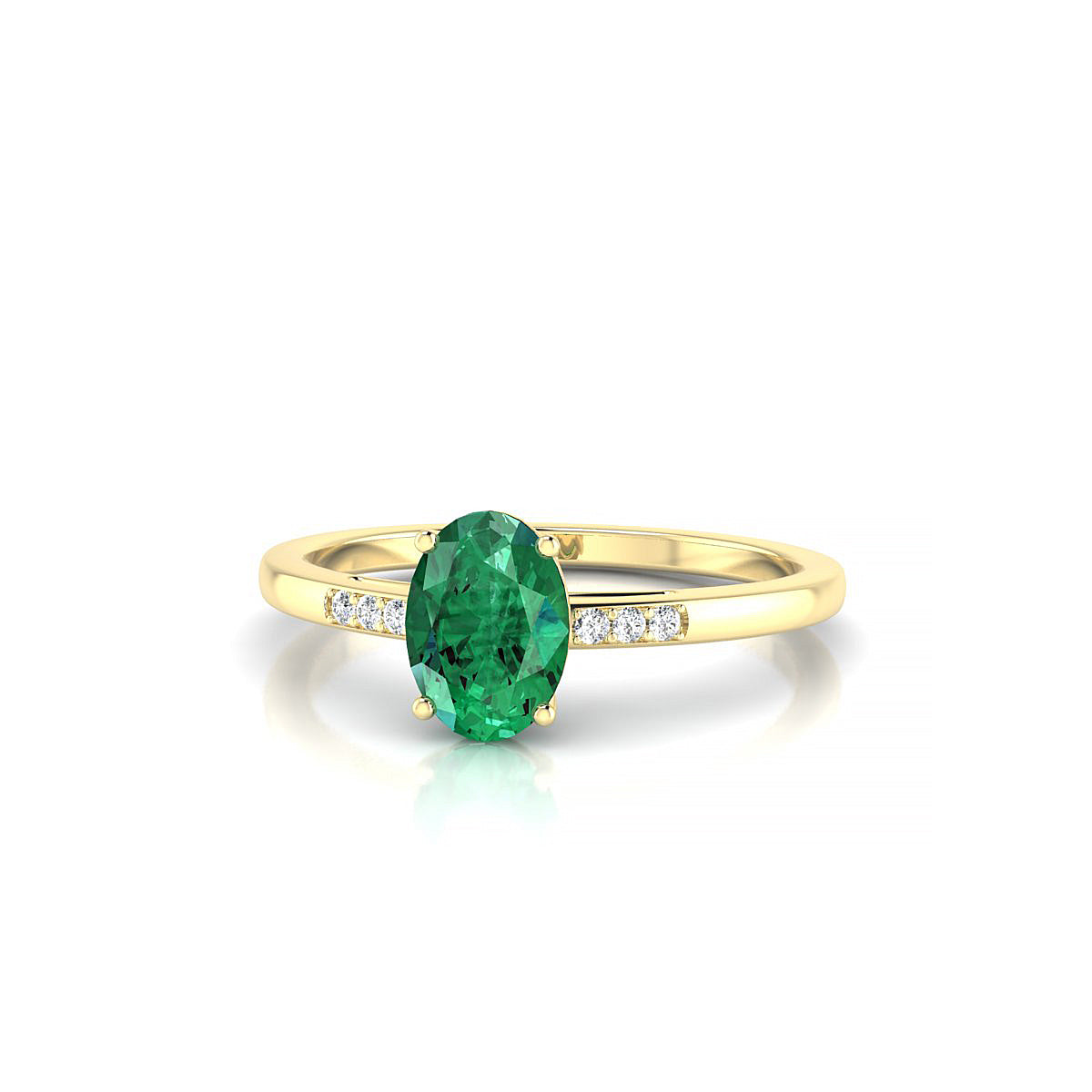 Exquisite | 18k Yellow Gold 7 x 5 mm Oval Emerald Ring