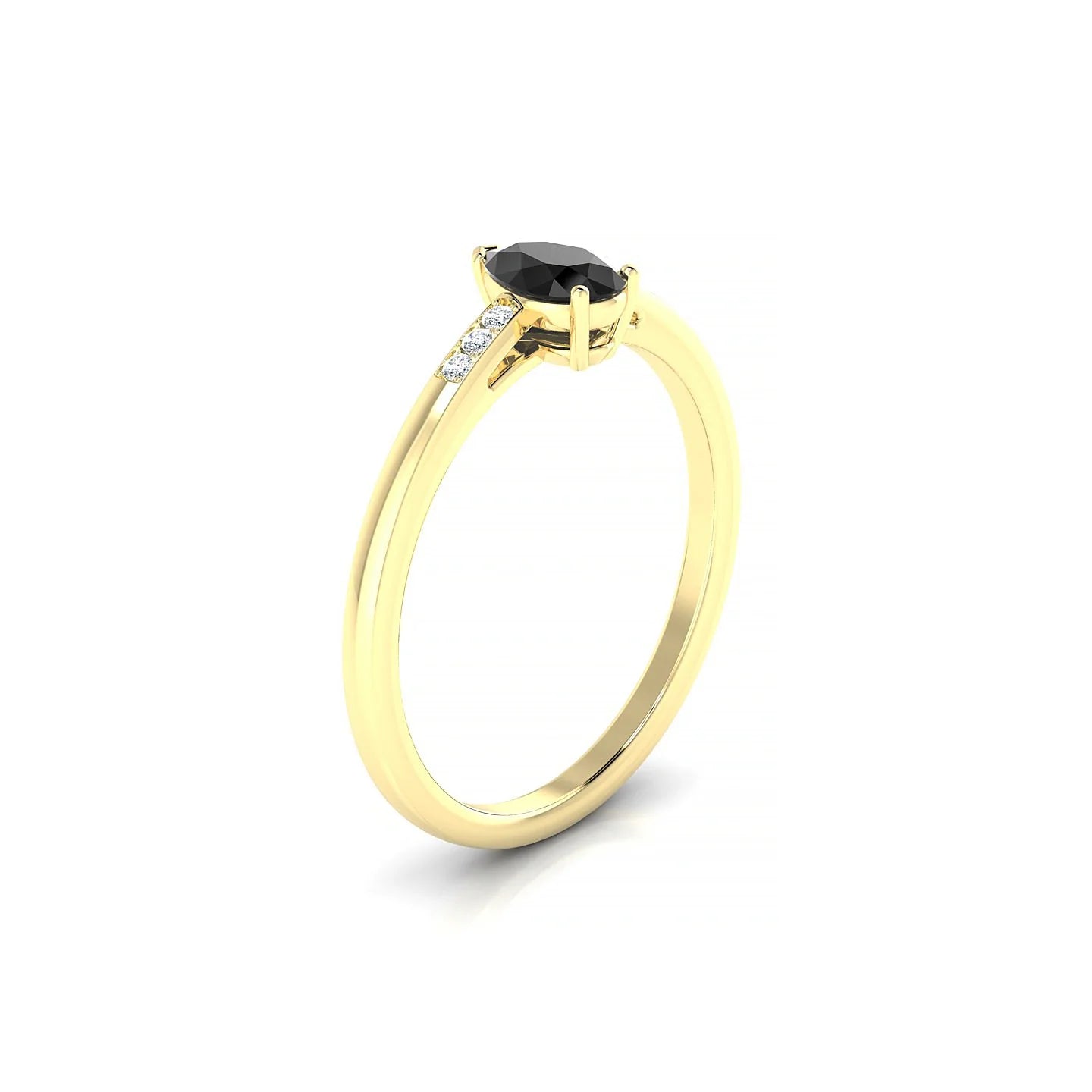 Exquisite | 18k Yellow Gold 6 x 4 mm Pear Black Diamond Ring