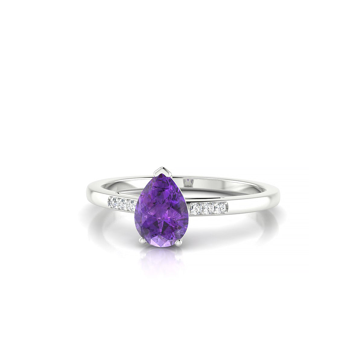 Exquisite | 18k White Gold 7 x 5 mm Pear Amethyst Ring