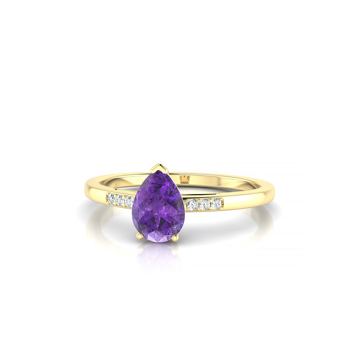 Exquisite | 18k Yellow Gold 7 x 5 mm Pear Amethyst Ring
