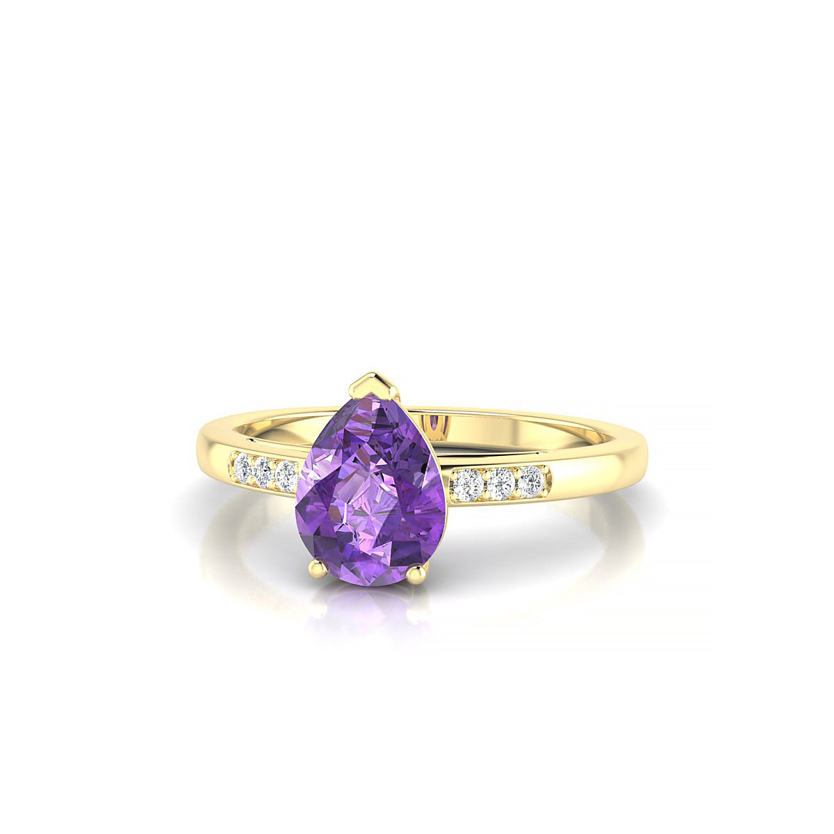 Exquisite | 18k Yellow Gold 8 x 6 mm Pear Amethyst Ring