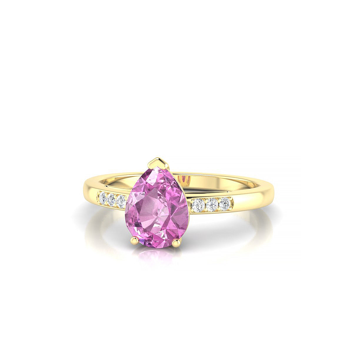 Exquisite | 18k Yellow Gold 8 x 6 mm Pear Pink Sapphire Ring