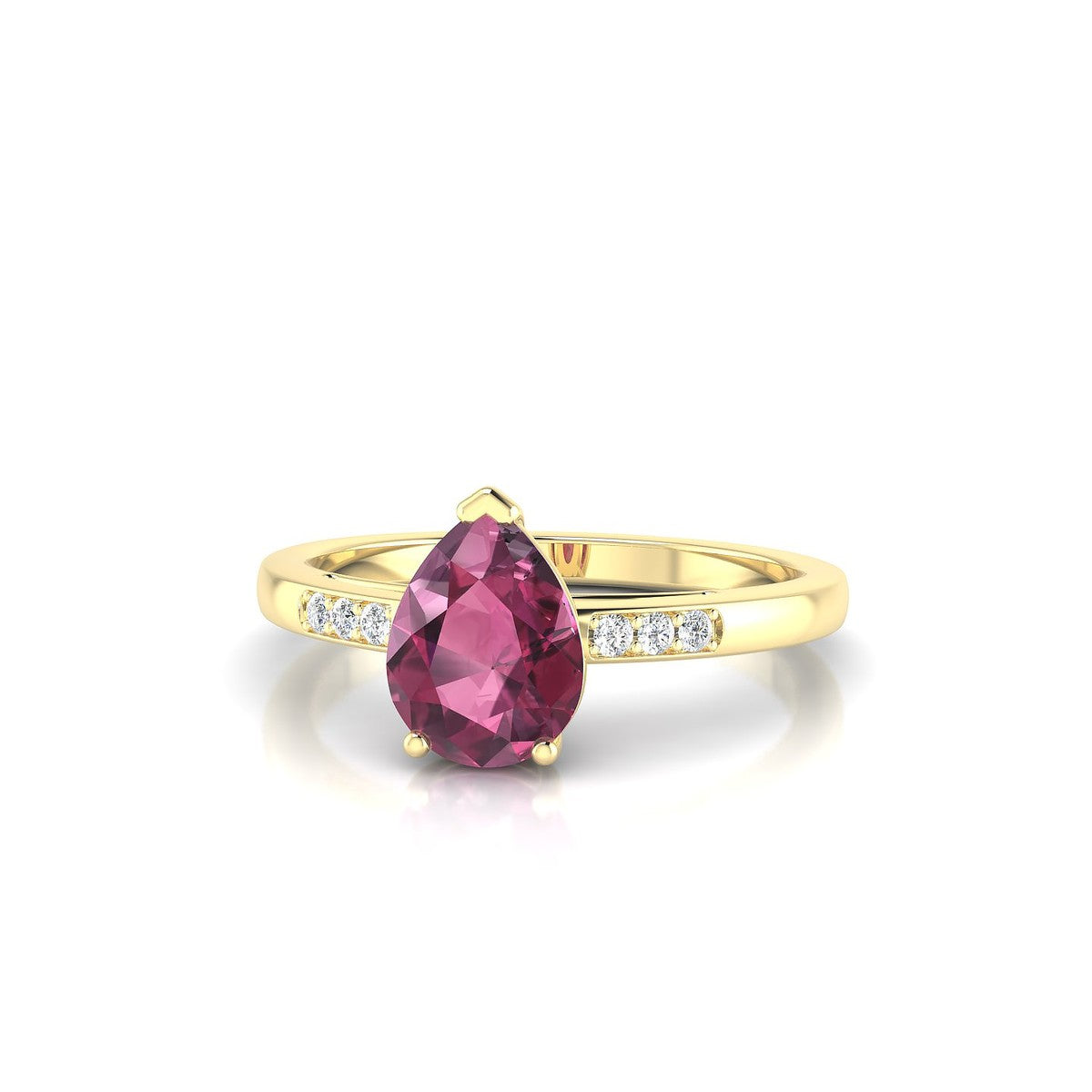 Exquisite | 18k Yellow Gold 8 x 6 mm Pear Rhodolite Ring