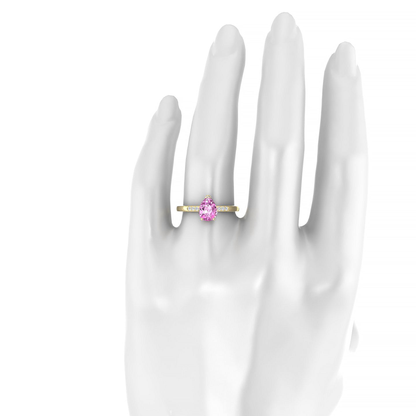 Exquisite | 18k Yellow Gold 8 x 6 mm Pear Pink Sapphire Ring