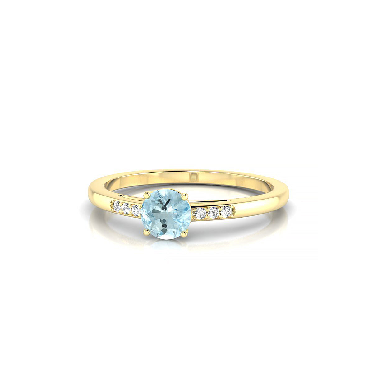 Exquisite | 18k Yellow Gold 4.5 mm Round Aquamarine Ring