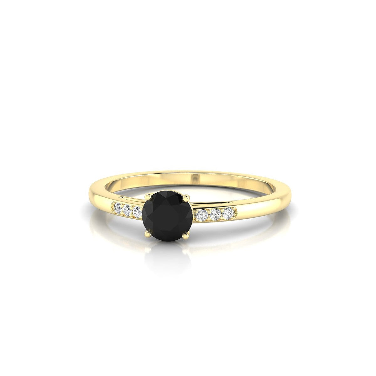 Exquisite | 18k Yellow Gold 4.5 mm Round Black Diamond Ring