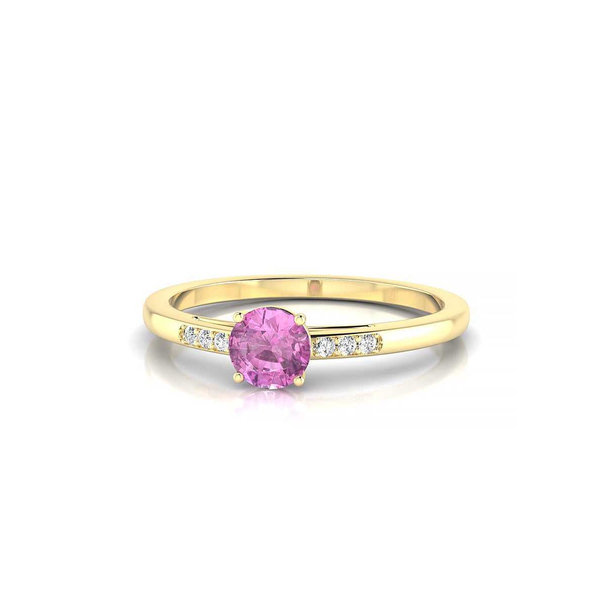 Exquisite | 18k Yellow Gold 4.5 mm Round Pink Sapphire Ring