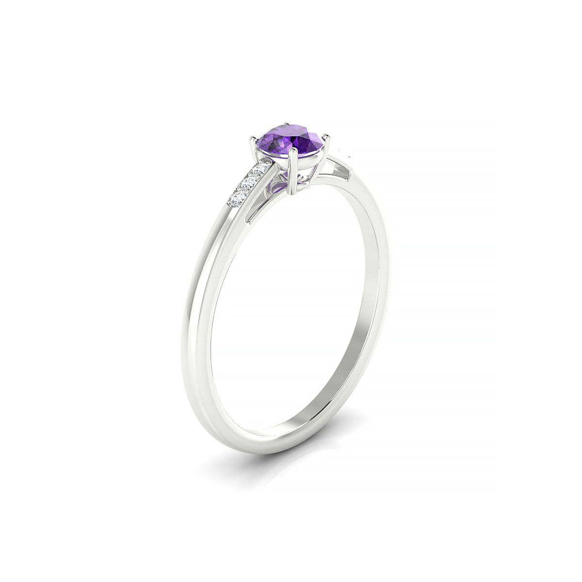 Exquisite | 18k White Gold 4.5 mm Round Amethyst Ring