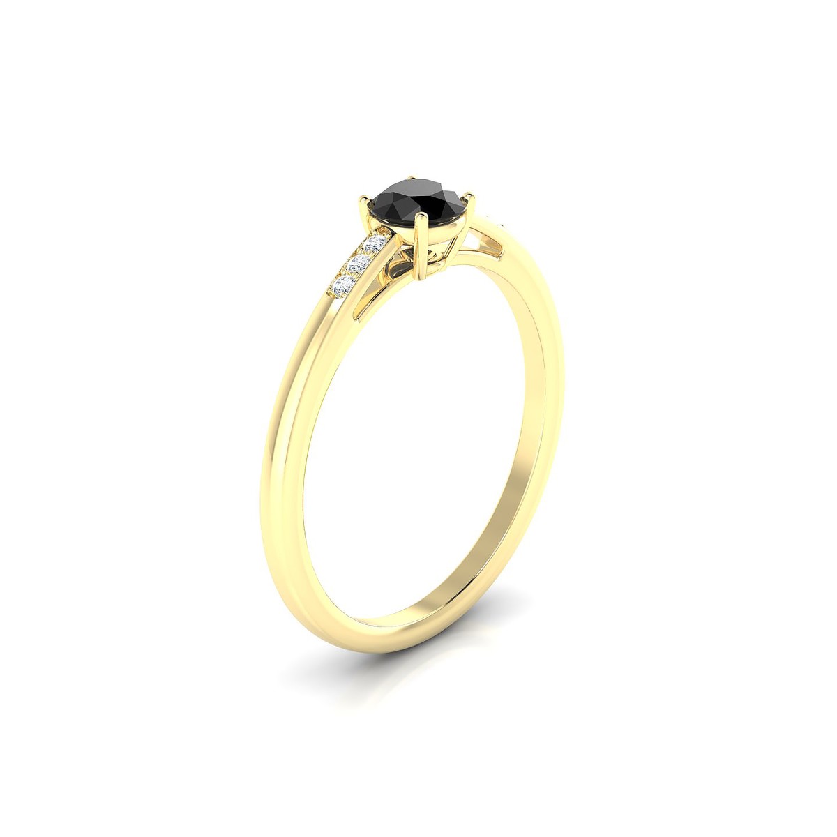 Exquisite | 18k Yellow Gold 4.5 mm Round Black Diamond Ring