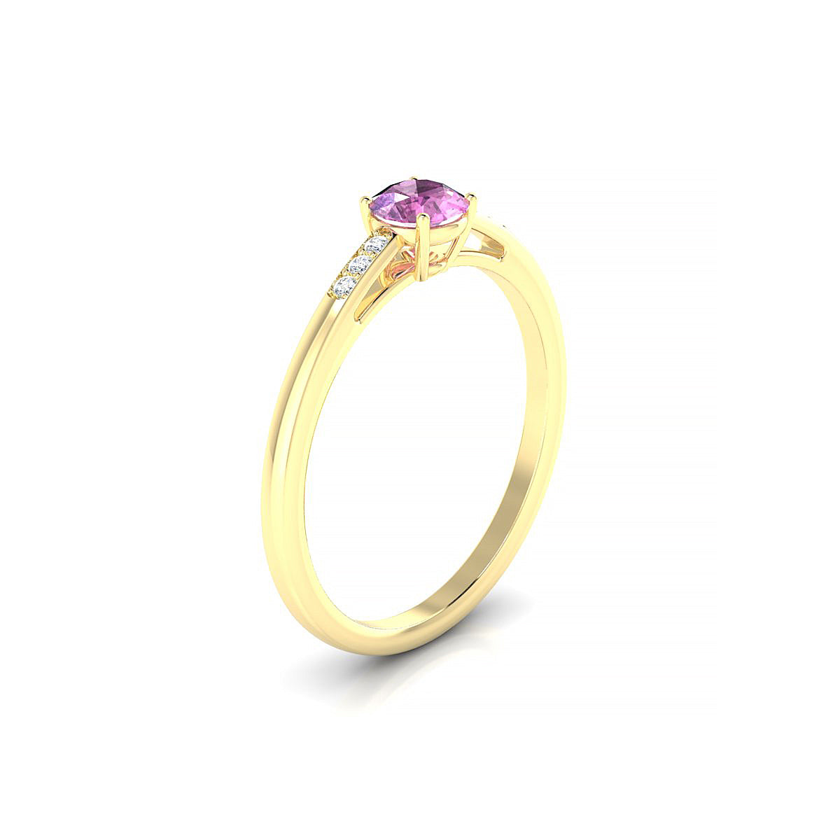 Exquisite | 18k Yellow Gold 4.5 mm Round Pink Sapphire Ring