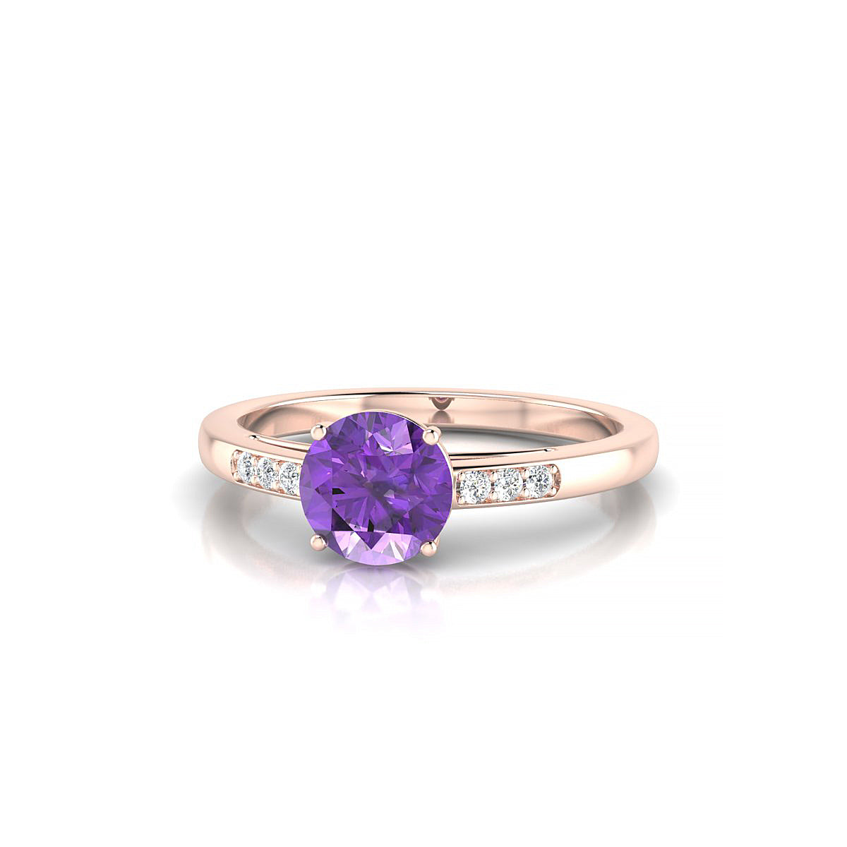 Exquisite | 18k Rose Gold 6 mm Round Amethyst Ring