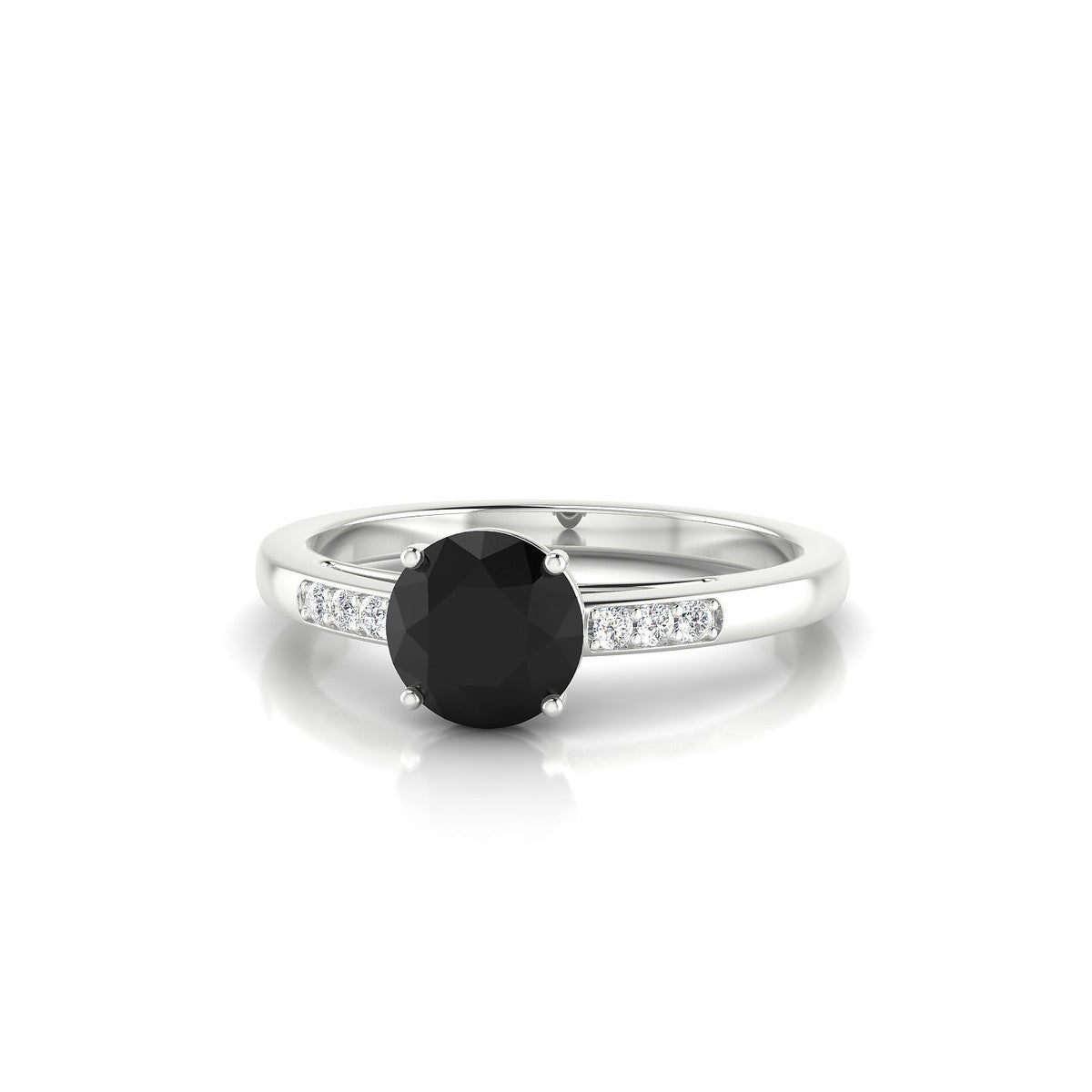 Exquisite | 18k White Gold 6 mm Round Black Diamond Ring