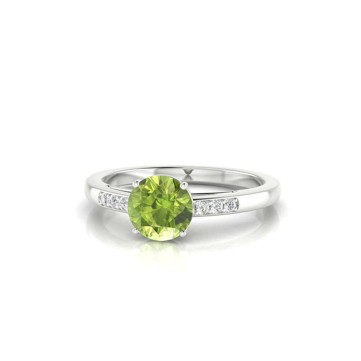 Exquisite | 18k White Gold 6 mm Round Peridot Ring