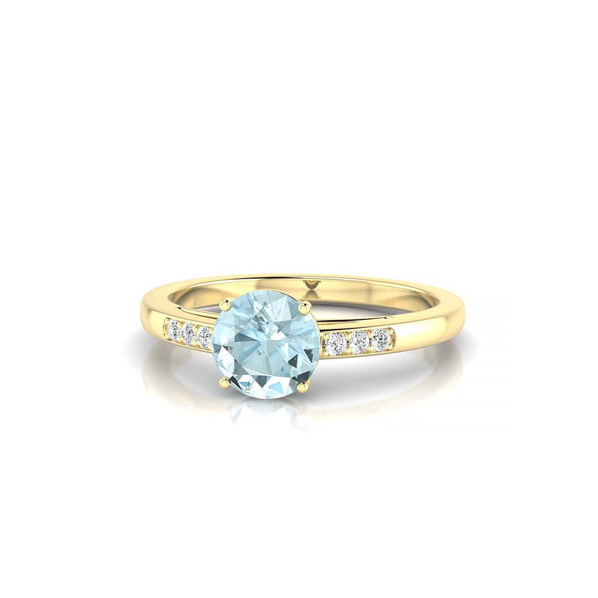 Exquisite | 18k Yellow Gold 6 mm Round Aquamarine Ring