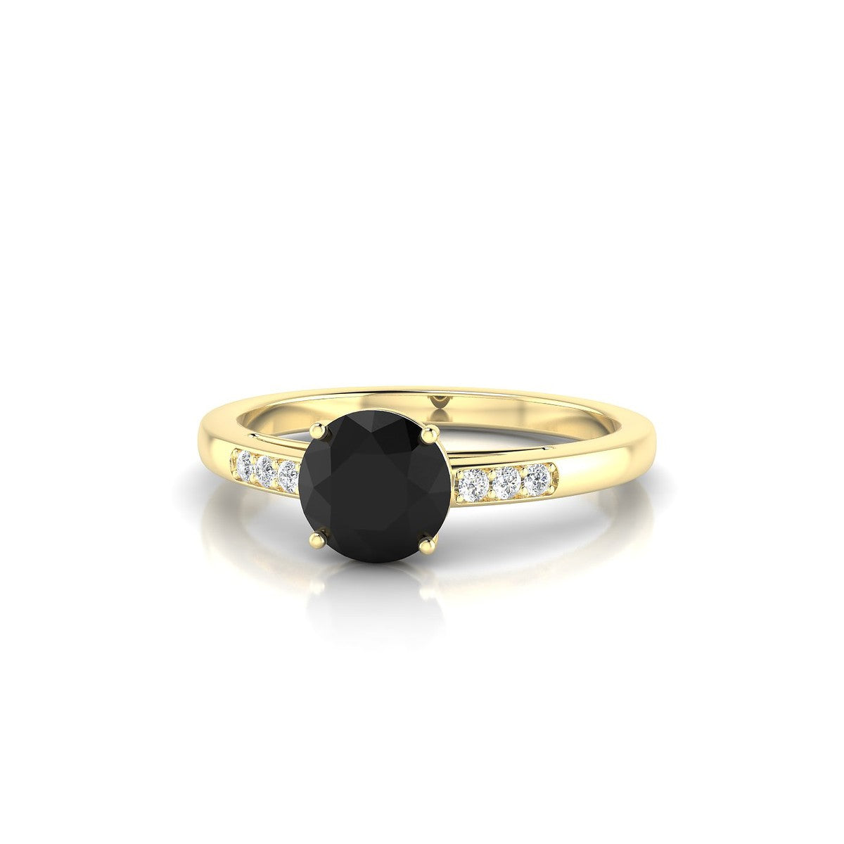 Exquisite | 18k Yellow Gold 6 mm Round Black Diamond Ring
