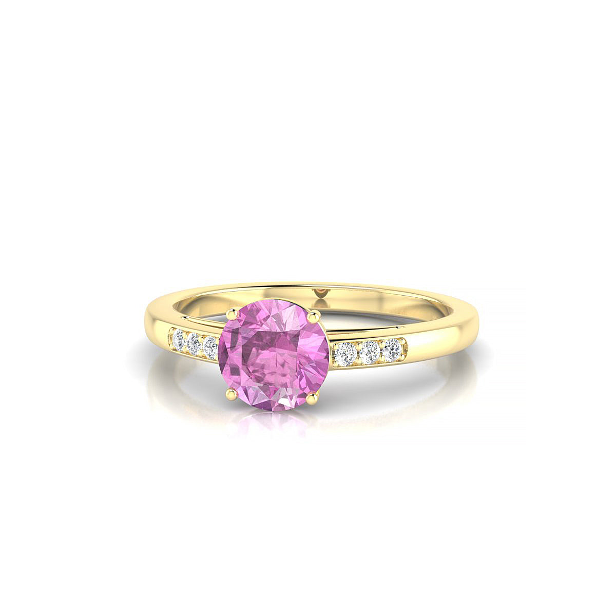 Exquisite | 18k Yellow Gold 6 mm Round Pink Sapphire Ring