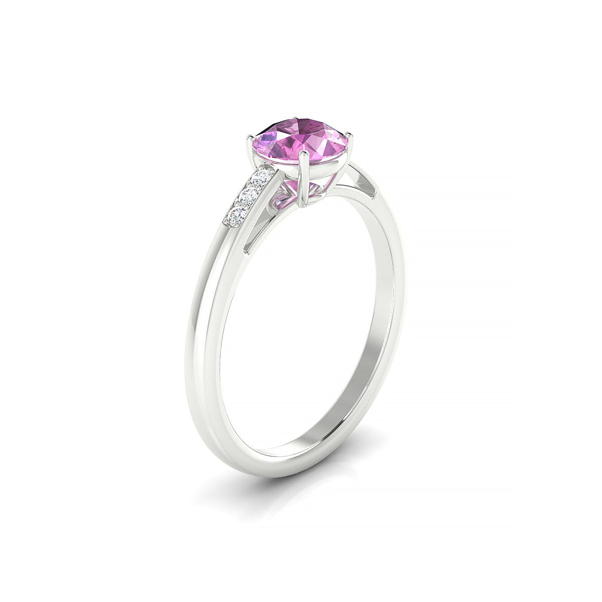 Exquisite | 18k White Gold 6 mm Round Pink Sapphire Ring