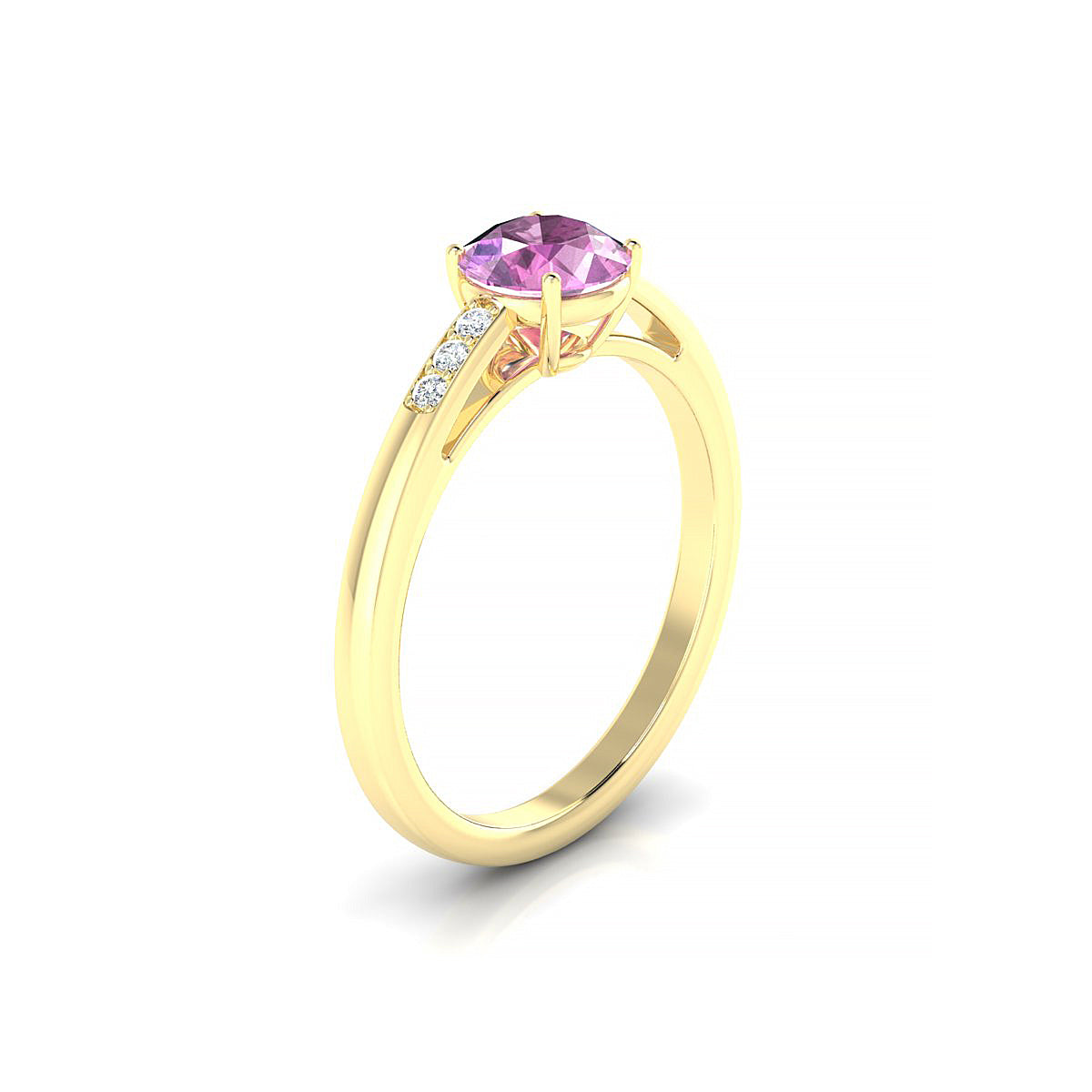 Exquisite | 18k Yellow Gold 6 mm Round Pink Sapphire Ring