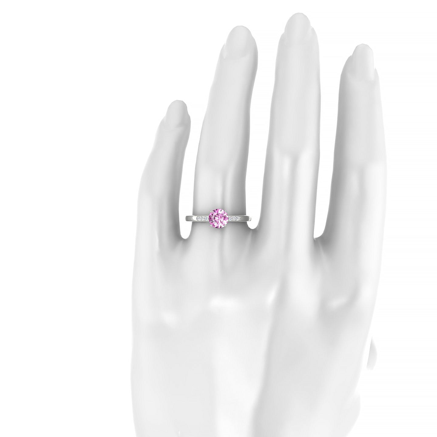 Exquisite | 18k White Gold 6 mm Round Pink Sapphire Ring