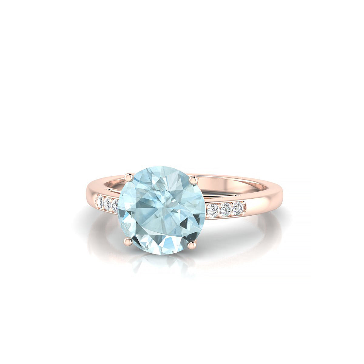 Exquisite | 18k Rose Gold 8 mm Round Aquamarine Ring