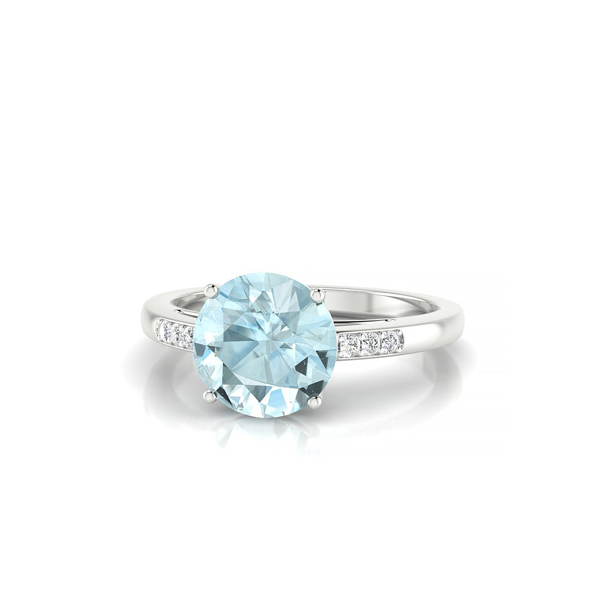Exquisite | 18k White Gold 8 mm Round Aquamarine Ring
