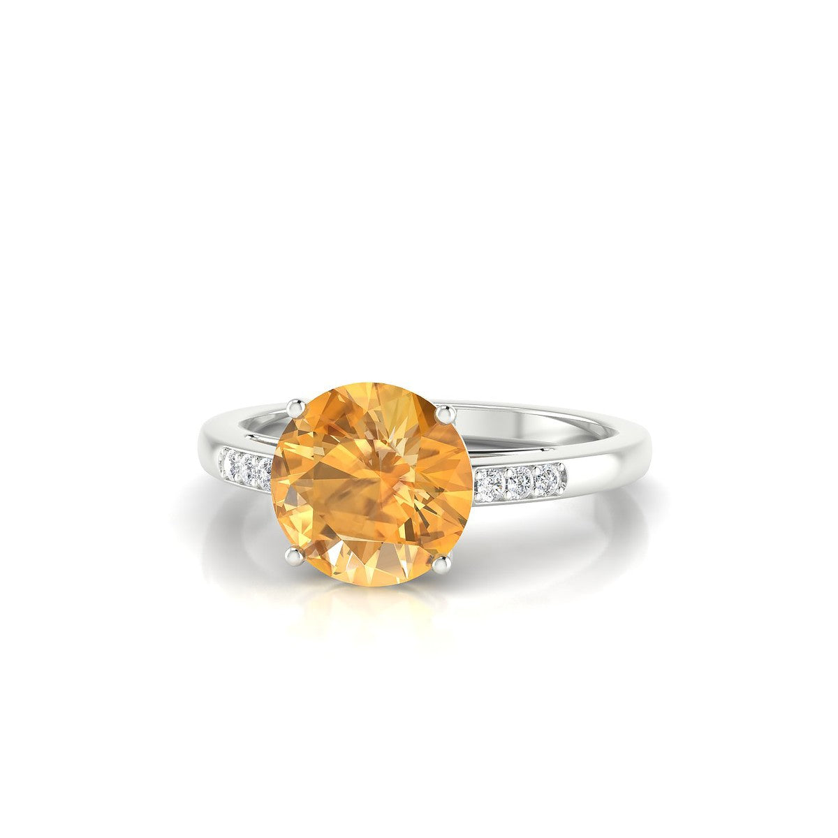Exquisite | 18k White Gold 8 mm Round Citrine Ring