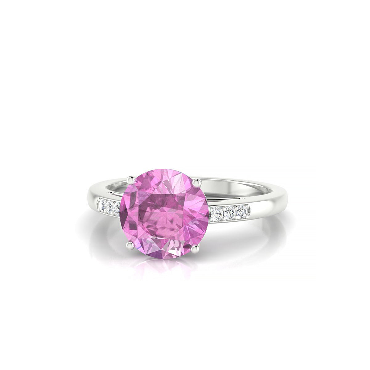 Exquisite | 18k White Gold 8 mm Round Pink Sapphire Ring