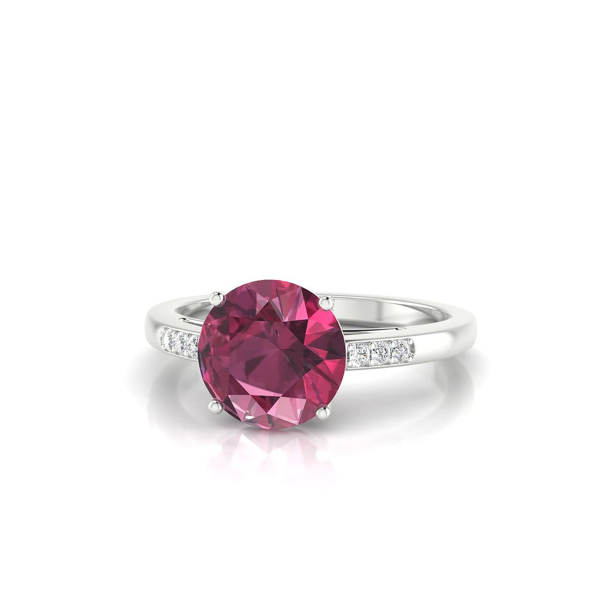 Exquisite | 18k White Gold 8 mm Round Rhodolite Ring