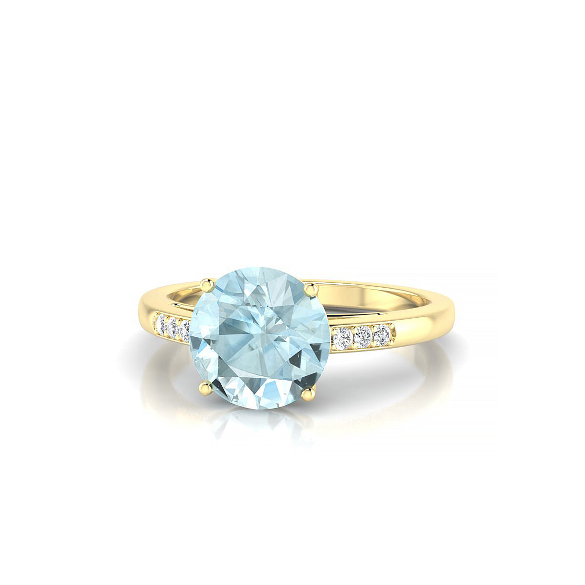 Exquisite | 18k Yellow Gold 8 mm Round Aquamarine Ring