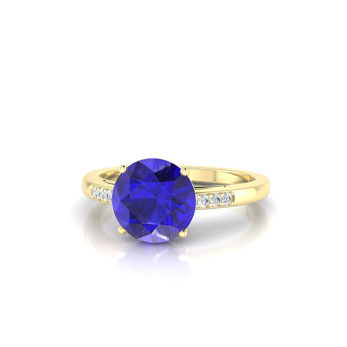 Exquisite | 18k Yellow Gold 8 mm Round Tanzanite Ring
