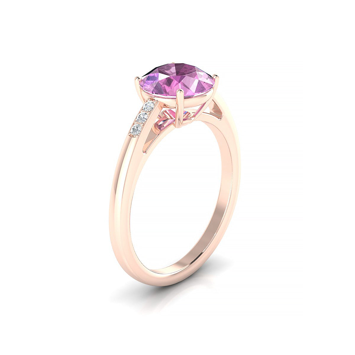 Exquisite | 18k Rose Gold 8 mm Round Pink Sapphire Ring