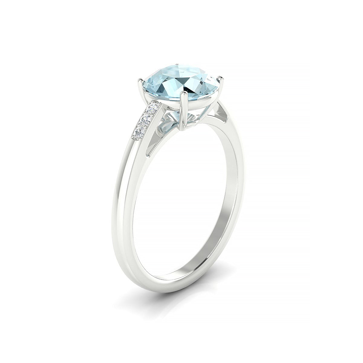 Exquisite | 18k White Gold 8 mm Round Aquamarine Ring